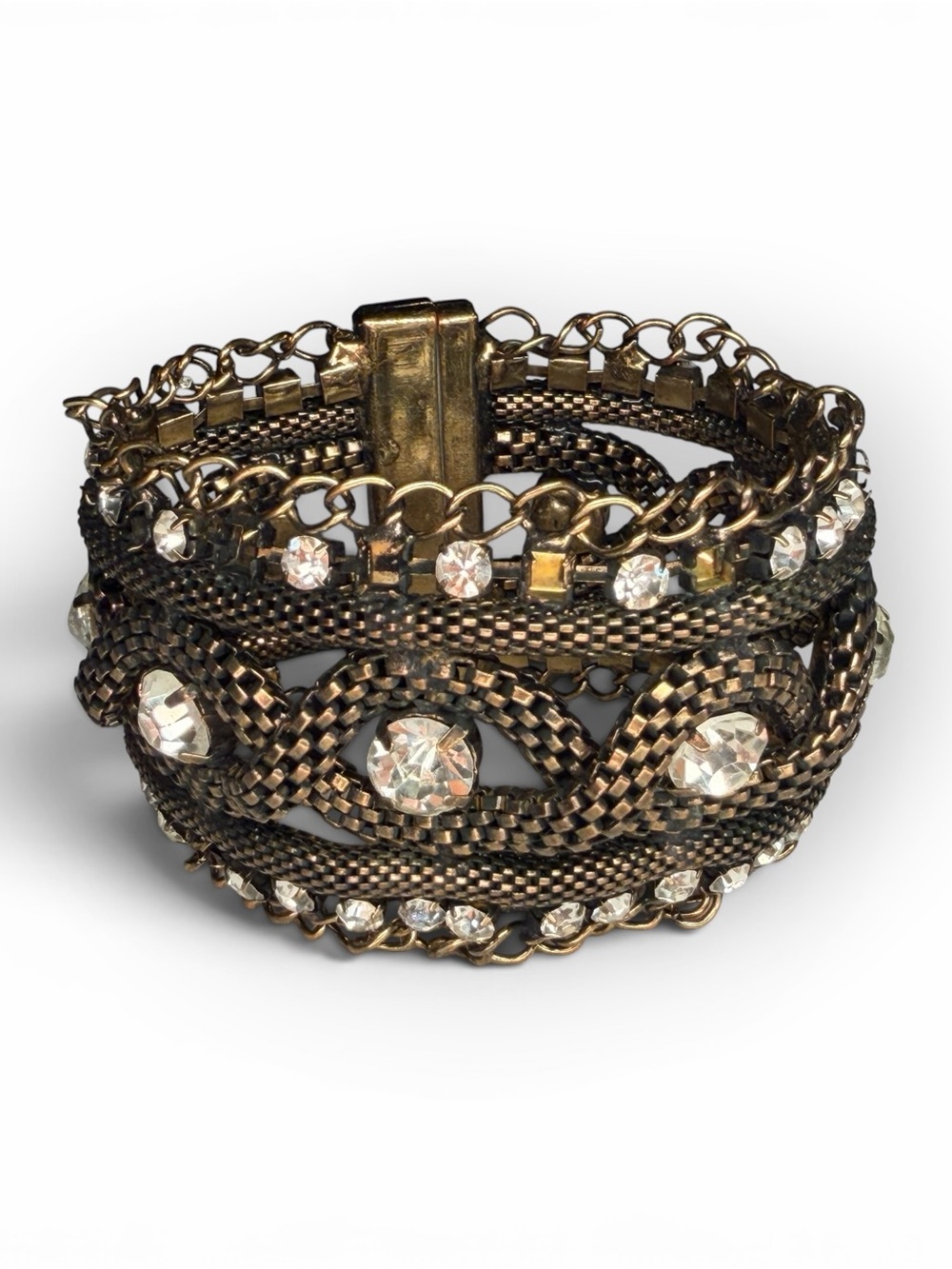 Antique Gold Crystal Multi-Row Bracelet